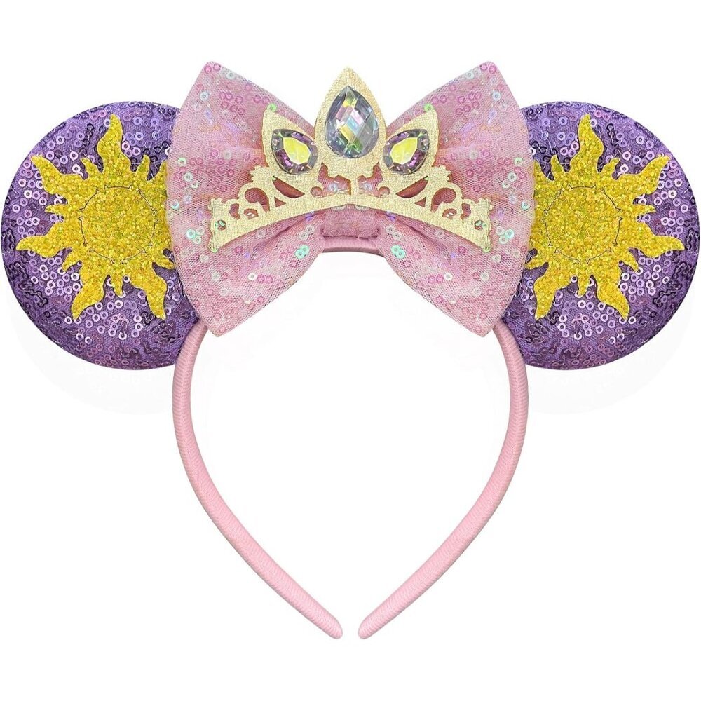 Princess Mouse Ears Headband Women Kids Sequin Crown Party Costume Accessory